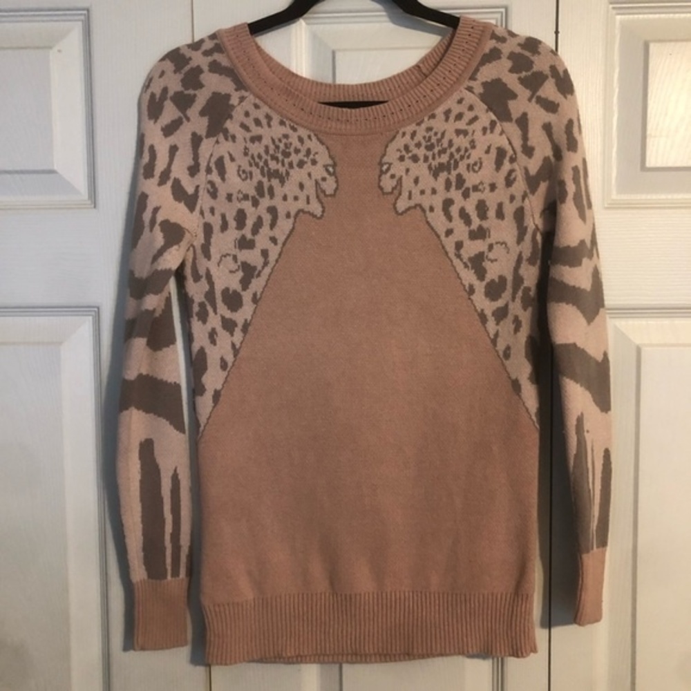 BAR III XS Peach Tan Pullover Crewneck Sweater Cheetah Angora Rabbit Hair Cotton